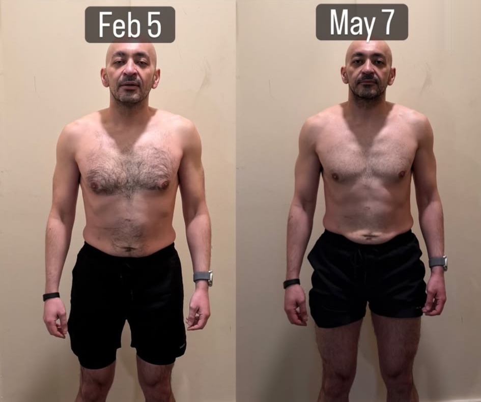 Dimi front before and after — 5 Feb to 7 May (3 months)